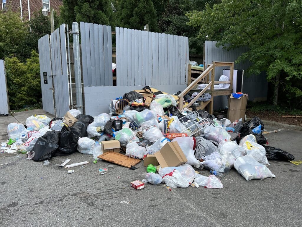Overflowing dumpster area