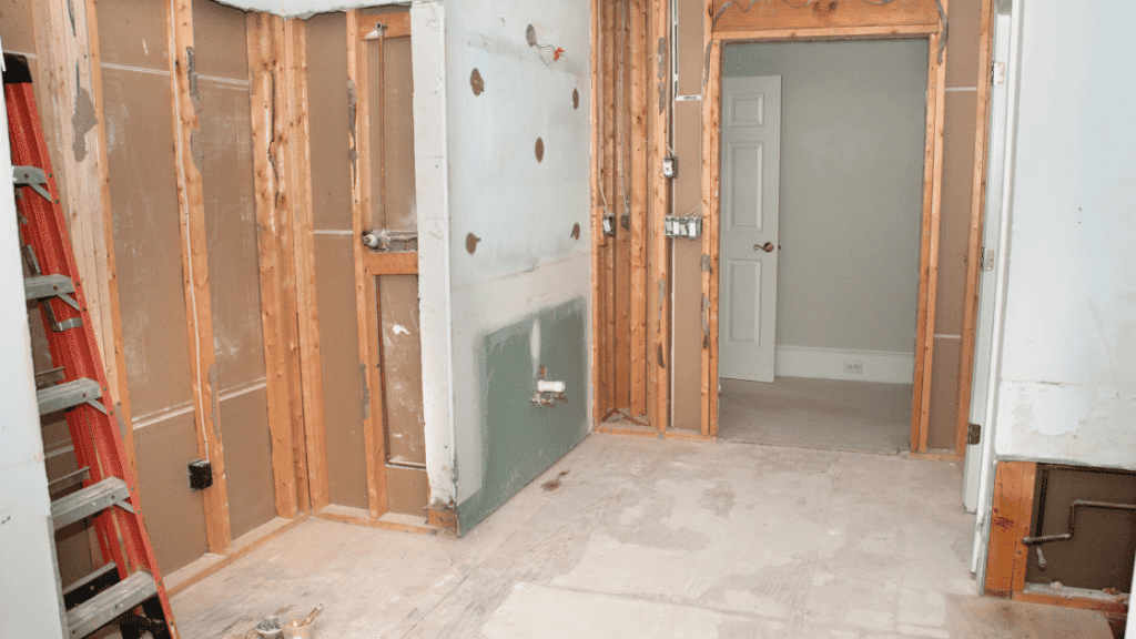 A gutted bathroom